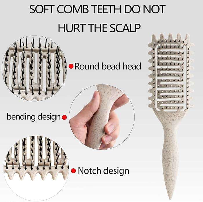 Curl Defining Brush for Curly Hair, Vented Detangling Hair Brush for Wet and Dry Styling, Curved Brush for Shaping and Smoothing Curl Clumps, Lightweight Hair Brush （Beige） - Image 2