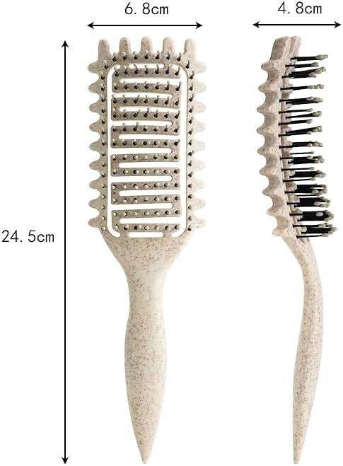 Curl Defining Brush for Curly Hair, Vented Detangling Hair Brush for Wet and Dry Styling, Curved Brush for Shaping and Smoothing Curl Clumps, Lightweight Hair Brush （Beige） - Image 3