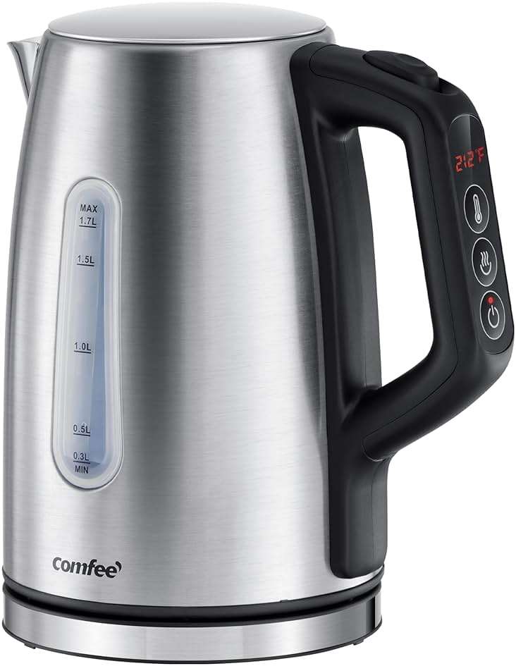 COMFEE' Stainless Steel Electric Kettle, Temperature Control with 6 Presets, 1-Hr Keep Warm, Kettle Water Boiler 1.7 Litres, 1500W with Viewing Window, Auto-Off and Boil-Dry Protection - Image 1