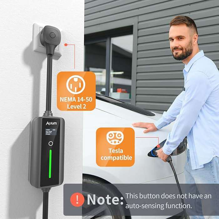 Alxum Level 2 Tesla Charger - 32Amp Tesla Portable Charger with 16.4 ft Cable for Home and Outdoor Mobile Connector with NEMA 14-50 Plug Compatible with All Models X/Y/3/S and Cybertruck - Image 6