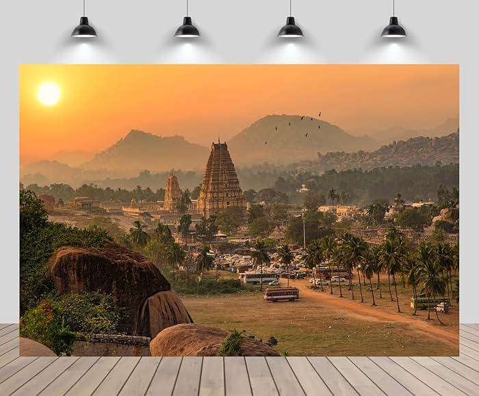 CHNYWORK 7ftx5ft Indian Virupaksha Temple Backdrop Scenic Hampi Landscape and Cityscape at Sunset at Karnataka India Background Hindu Indian Historic Themed Party Decoration Photo Studio Props - Image 2