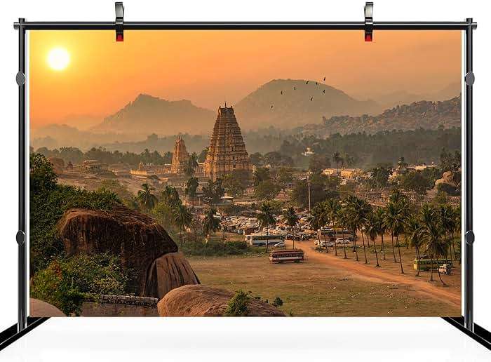 CHNYWORK 7ftx5ft Indian Virupaksha Temple Backdrop Scenic Hampi Landscape and Cityscape at Sunset at Karnataka India Background Hindu Indian Historic Themed Party Decoration Photo Studio Props - Image 4