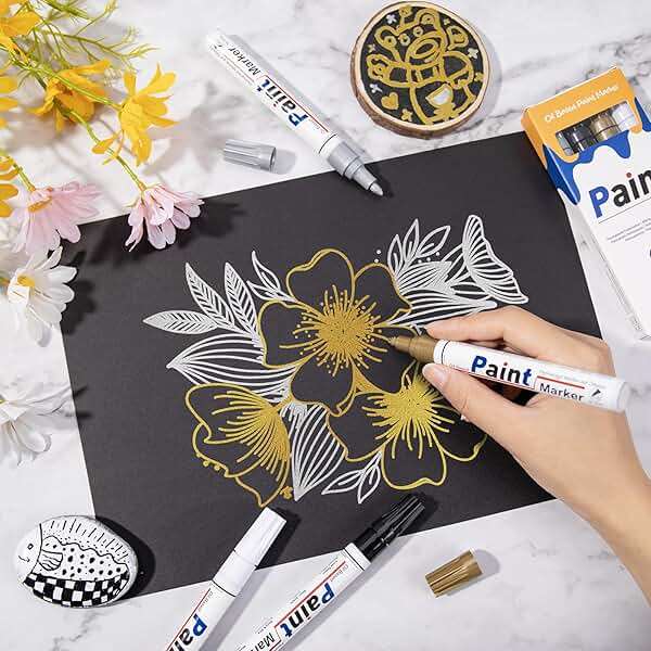 Paint Markers 4 Colors Oil Based Paint Pens – Gold, Silver, Black & White Permanent Paint Marker Set for Metal, Wood, Glass, Rock, Fabric – Waterproof Quick Dry, Easter Egg Decorating & DIY Crafts - Image 2