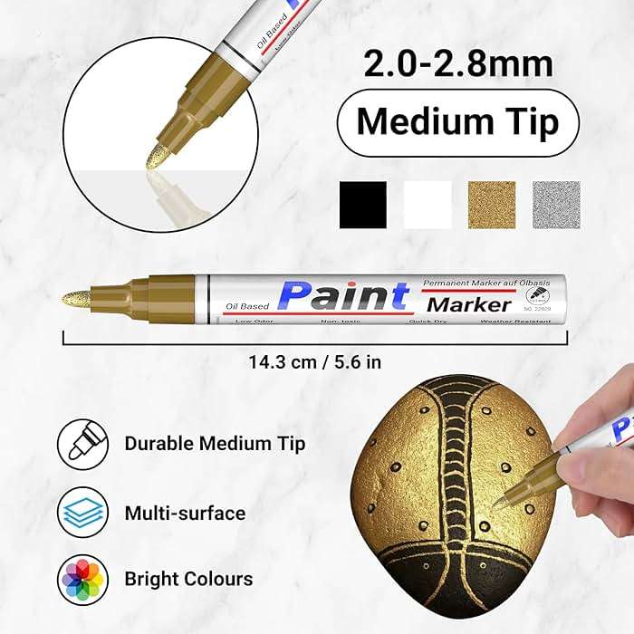 Paint Markers 4 Colors Oil Based Paint Pens – Gold, Silver, Black & White Permanent Paint Marker Set for Metal, Wood, Glass, Rock, Fabric – Waterproof Quick Dry, Easter Egg Decorating & DIY Crafts - Image 3