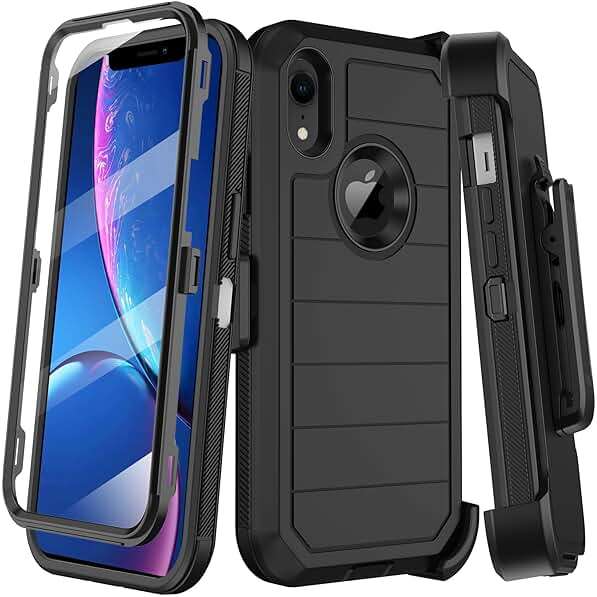 KECAI for iPhone XR Case with Built-in Screen Protector,Belt Clip Holster,Heavy Duty Shockproof Drop Protection Military Grade Rugged Full Body Durable Phone Cover with Kickstand (Black) - Image 1
