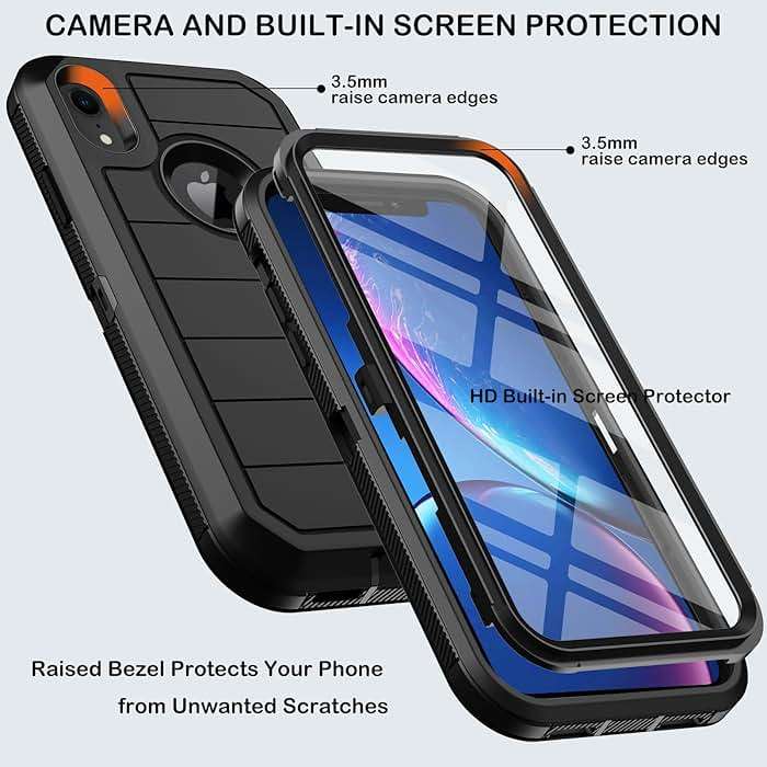 KECAI for iPhone XR Case with Built-in Screen Protector,Belt Clip Holster,Heavy Duty Shockproof Drop Protection Military Grade Rugged Full Body Durable Phone Cover with Kickstand (Black) - Image 2