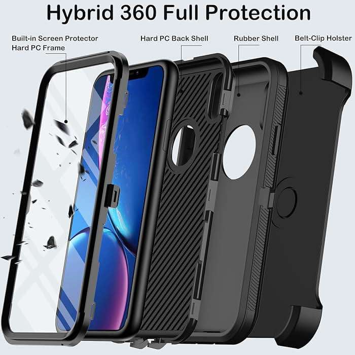KECAI for iPhone XR Case with Built-in Screen Protector,Belt Clip Holster,Heavy Duty Shockproof Drop Protection Military Grade Rugged Full Body Durable Phone Cover with Kickstand (Black) - Image 3