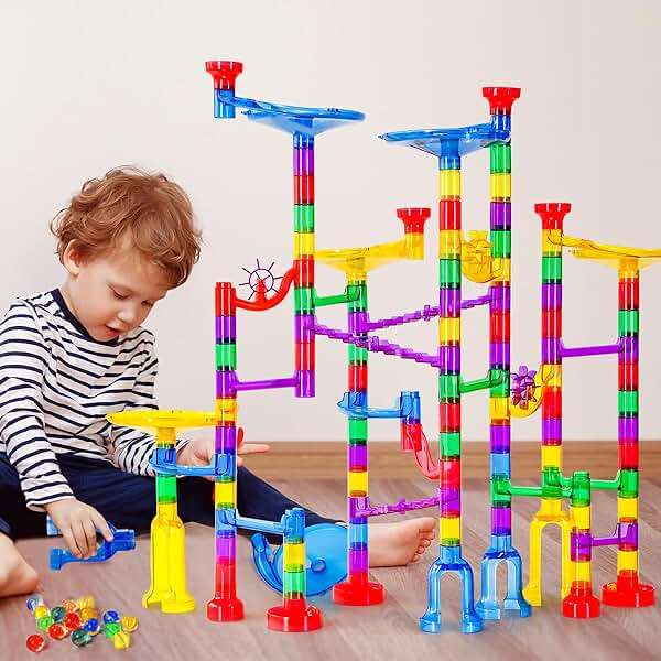Meland Marble Run - 132Pcs Marble Maze Game Building Toy for Kid, Marble Track Race Set & STEM Learning Toys for Boy Girl Age 3 4 5 6 7 8 9+ (102 Translucent Marbulous Pcs & 30 Glass Marbles) - Image 2