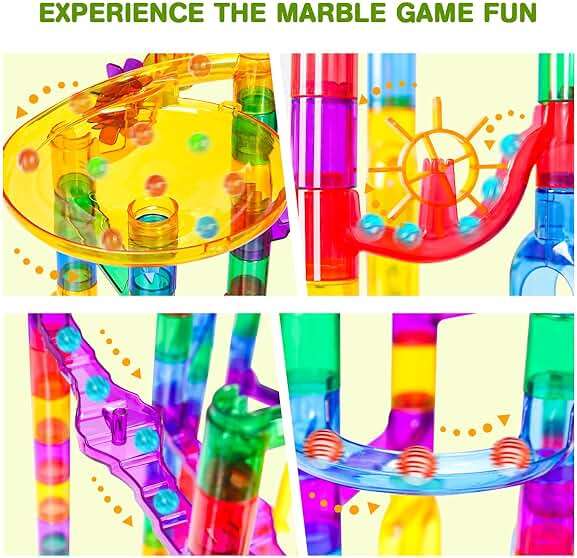 Meland Marble Run - 132Pcs Marble Maze Game Building Toy for Kid, Marble Track Race Set & STEM Learning Toys for Boy Girl Age 3 4 5 6 7 8 9+ (102 Translucent Marbulous Pcs & 30 Glass Marbles) - Image 4