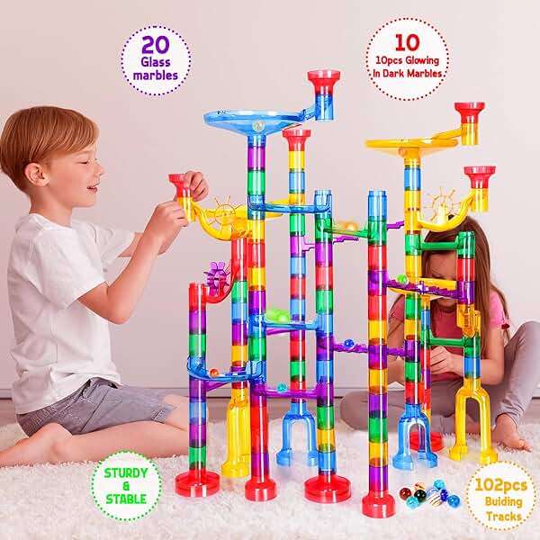 Meland Marble Run - 132Pcs Marble Maze Game Building Toy for Kid, Marble Track Race Set & STEM Learning Toys for Boy Girl Age 3 4 5 6 7 8 9+ (102 Translucent Marbulous Pcs & 30 Glass Marbles) - Image 5