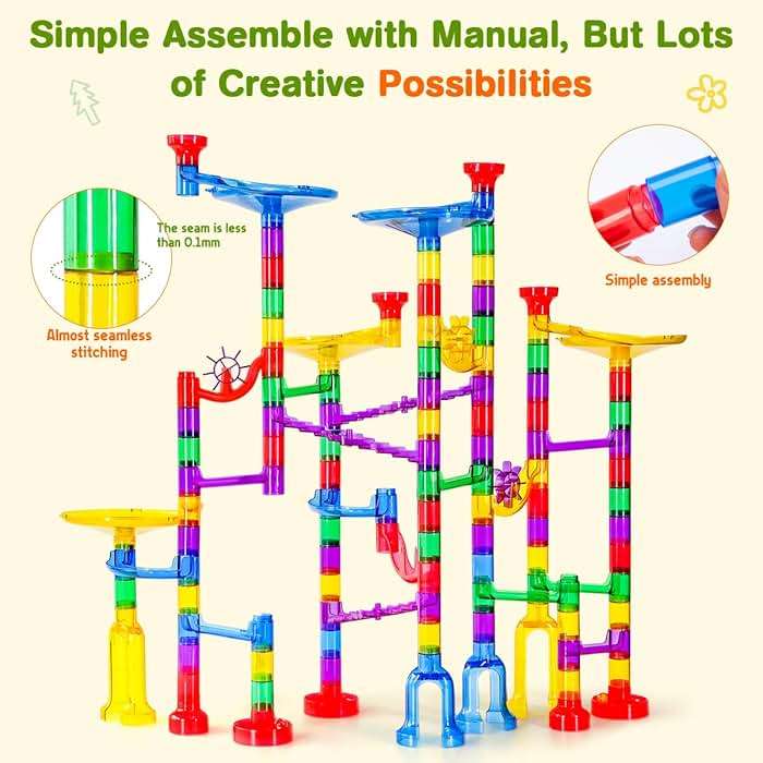 Meland Marble Run - 132Pcs Marble Maze Game Building Toy for Kid, Marble Track Race Set & STEM Learning Toys for Boy Girl Age 3 4 5 6 7 8 9+ (102 Translucent Marbulous Pcs & 30 Glass Marbles) - Image 6
