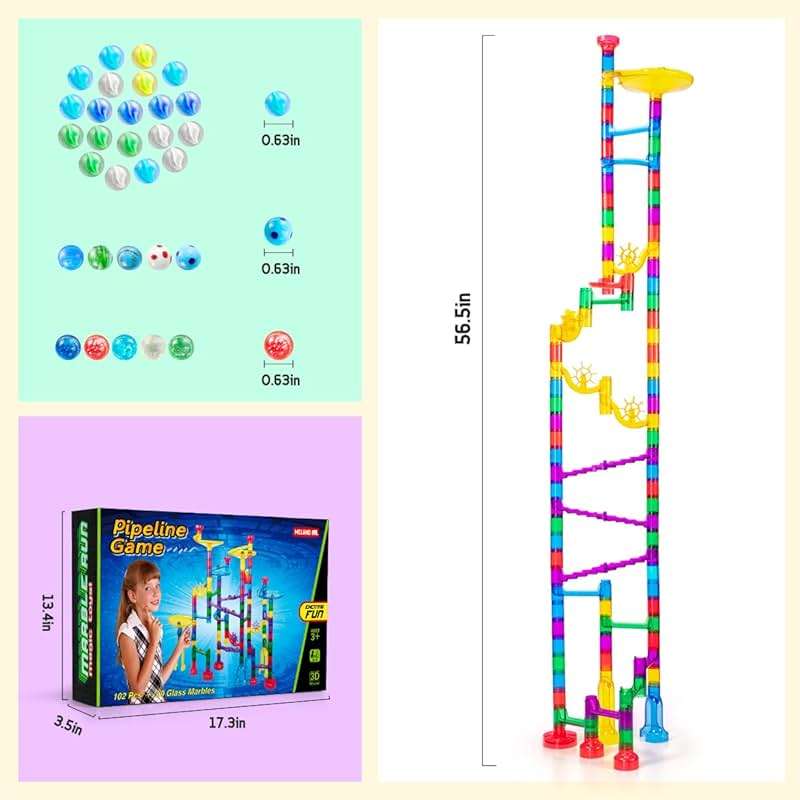 Meland Marble Run - 132Pcs Marble Maze Game Building Toy for Kid, Marble Track Race Set & STEM Learning Toys for Boy Girl Age 3 4 5 6 7 8 9+ (102 Translucent Marbulous Pcs & 30 Glass Marbles) - Image 7