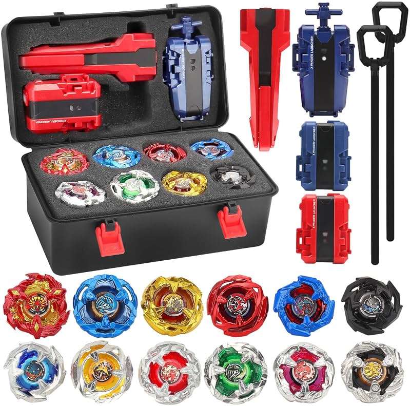 X Battling Top Gyro Toy Set, 12 Spinning Tops, 3 Launchers with Storage Box, Turbo Set Metal Fusion Game,Birthday Gift for Kids Children Boys Ages 6+ - Image 1