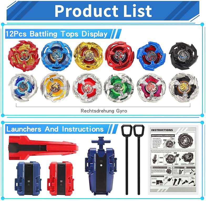 X Battling Top Gyro Toy Set, 12 Spinning Tops, 3 Launchers with Storage Box, Turbo Set Metal Fusion Game,Birthday Gift for Kids Children Boys Ages 6+ - Image 3