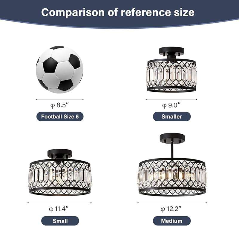 Pevfah Crystal Black Ceiling Light, Modern Semi Flush Mount Ceiling Lighting Fixture, Round Hallway Lighting Fixtures for Kitchen Entryway Bedroom Laundry Room, 1-Light, 9 Inch - Image 5