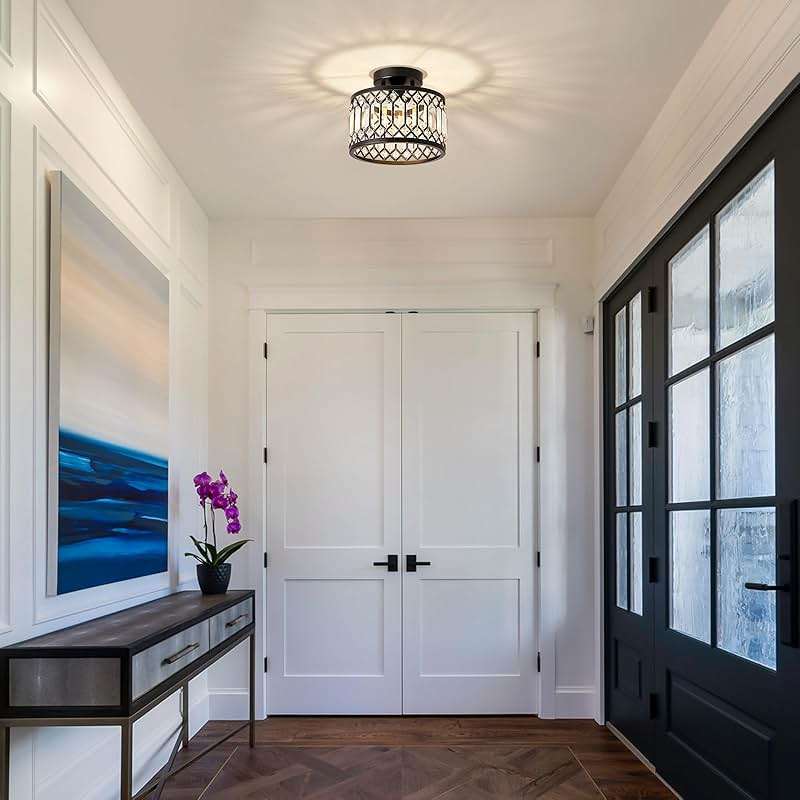 Pevfah Crystal Black Ceiling Light, Modern Semi Flush Mount Ceiling Lighting Fixture, Round Hallway Lighting Fixtures for Kitchen Entryway Bedroom Laundry Room, 1-Light, 9 Inch - Image 8