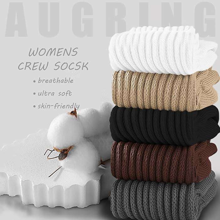 AugRing Women's Scrunch Crew Socks Retro 3-Pack Solid Cotton Boot Calf Chunky Ribbed Cozy Slouchy Socks Size 5-11 - Image 6