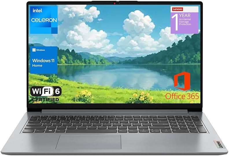 Lenovo IdeaPad 1 Home Laptop, 15.6" FHD Display, Intel Celeron Dual Core Processor, 12GB RAM, 384GB Storage(128GB eMMC + 256GB PCIe), 1 Yr Office 365, Wi-Fi 6, W11H, Additional 1 Yr ADP - Image 1