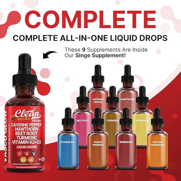 Clean Nutra Cayenne Pepper Drops Supplement Liquid + Hawthorn Berry, Vitamin D3 K2 Beet Root Powder, Ceylon Cinnamon, Turmeric Curcumin, Organic Panax Ginseng, Berberine Extract 1 Pack - Image 2