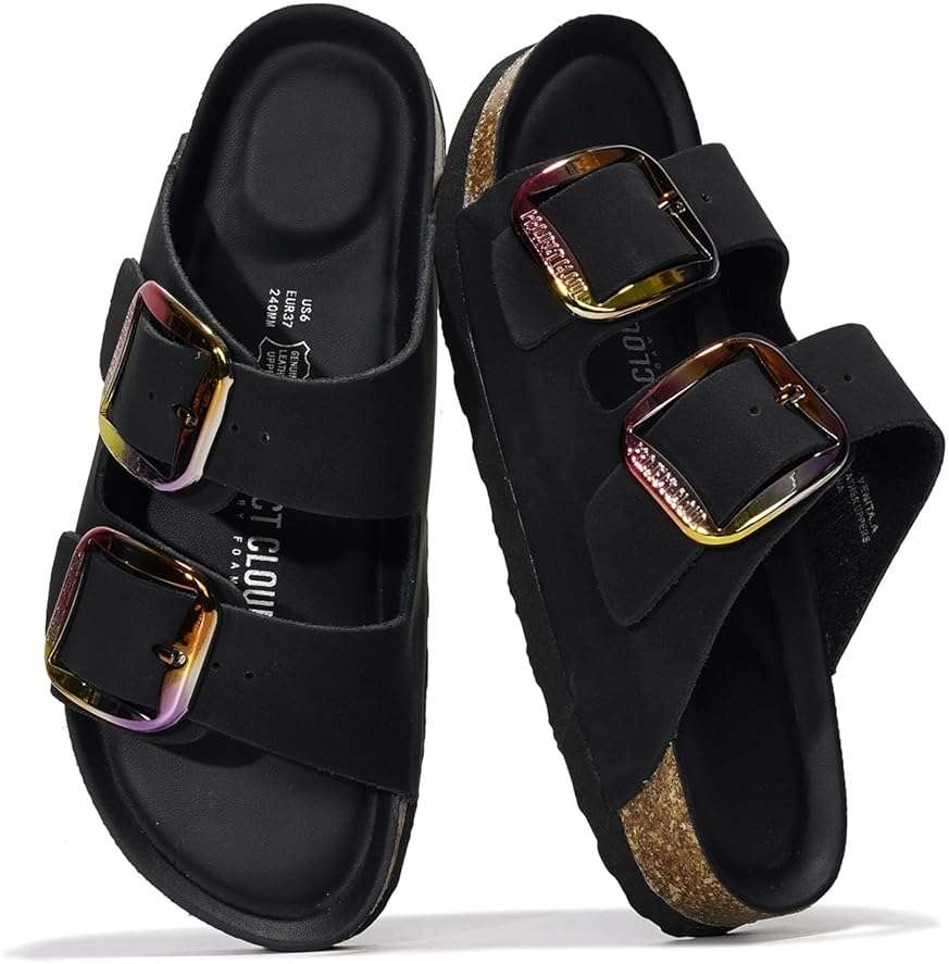Project Cloud 100% Genuine Leather Flat Sandals for Women 2026 Comfortable Beach Essentials Womens Sandals Memory Foam Vacation Essentials Slides for Women Footwear (Santorini) - Image 1
