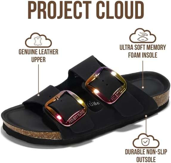 Project Cloud 100% Genuine Leather Flat Sandals for Women 2026 Comfortable Beach Essentials Womens Sandals Memory Foam Vacation Essentials Slides for Women Footwear (Santorini) - Image 3