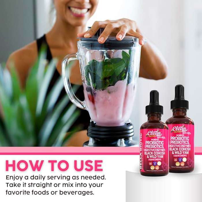 Liquid Probiotics for Women Drops with Chasteberry, Black Cohosh, Prebiotics, Digestive Enzymes, Evening Primrose Oil, Wild Yam, Cranberry Dmannose and Iron Vitamin D3 K2 Clean Nutra Bella Biotics - Image 5