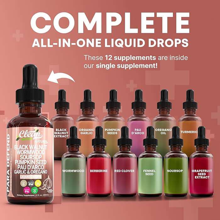 para Defend Wormwood Black Walnut Cleanse for Humans Drops Liquid Soursop Garlic Pumpkin Seed PAU D'Arco Oil of Oregano Turmeric Berberine Neem Extract Hull Bark Tincture by Clean Nutra - Image 2