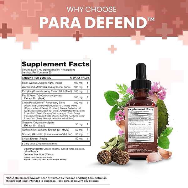 para Defend Wormwood Black Walnut Cleanse for Humans Drops Liquid Soursop Garlic Pumpkin Seed PAU D'Arco Oil of Oregano Turmeric Berberine Neem Extract Hull Bark Tincture by Clean Nutra - Image 4