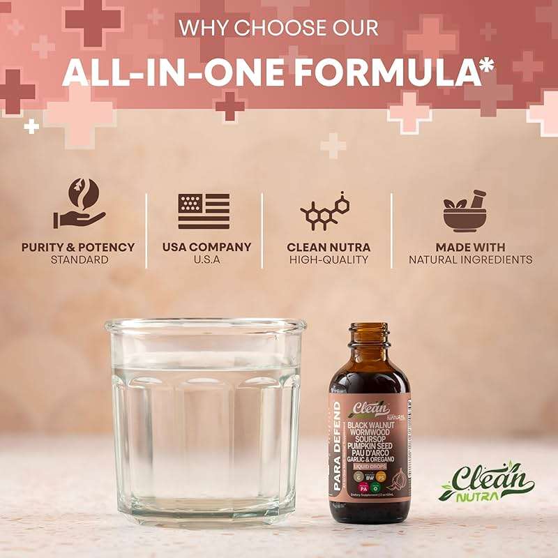 para Defend Wormwood Black Walnut Cleanse for Humans Drops Liquid Soursop Garlic Pumpkin Seed PAU D'Arco Oil of Oregano Turmeric Berberine Neem Extract Hull Bark Tincture by Clean Nutra - Image 8