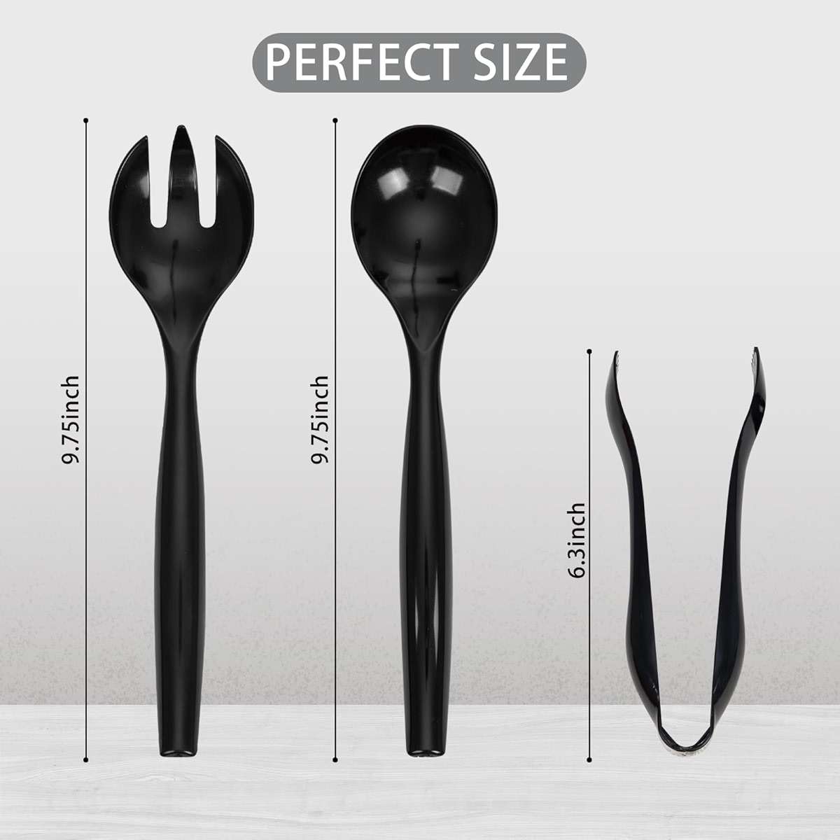 Supernal 36pcs Black Plastic Serving Utensils Set - Heavy Duty Disposable Serving Tongs, Spoons & Forks (12Each) | Bulk Catering Supplies for Buffet, Wedding, Party & Food Service - Image 3