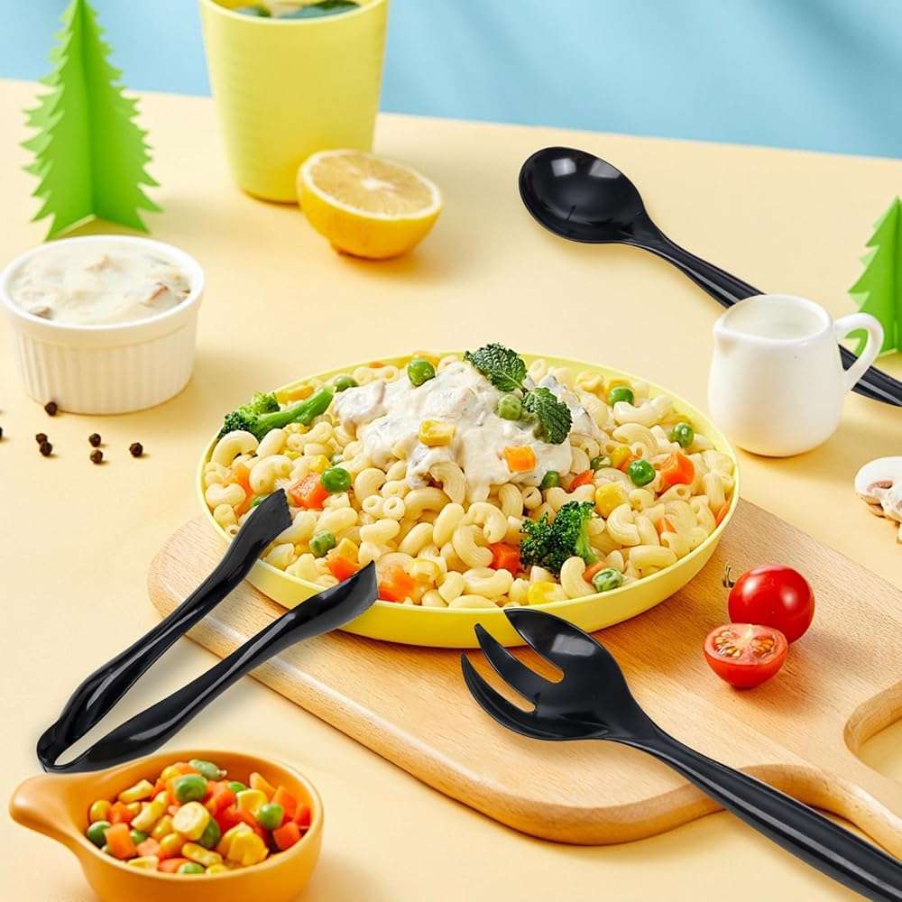 Supernal 36pcs Black Plastic Serving Utensils Set - Heavy Duty Disposable Serving Tongs, Spoons & Forks (12Each) | Bulk Catering Supplies for Buffet, Wedding, Party & Food Service - Image 6