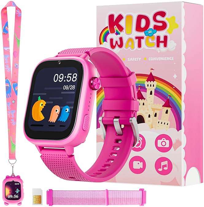 OKYUK 4G Kids Smart Watches Girls Gifts Age 3-12, Smart Watch for Kids with 47 Games, two-way calling feature, SOS emergency call Camera Video Recorder Gift Toys for Girls Ages 5 6 7 8 9 10 (Rose Red) - Image 2