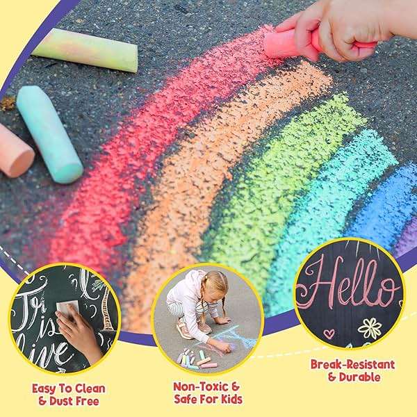 150 PCS Sidewalk Chalk for Kids, 30 Packs in 5 Colors, Giant Box Non-Toxic Jumbo Chalk Set for Toddler, Bulk Washable Chalks for Outdoor Toys and Games, Art Paint on Playground, Outside Play Supplies - Image 4