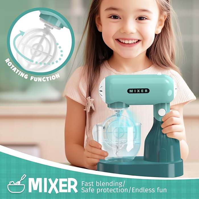 BRIGPICIOUS Kids Play Kitchen Accessories Toys Set, Pretend Play Kitchen Appliances Kit - Blender, Coffee Maker, Mixer, Toasters with Light & Sound, Playhouse Role Play Toy Gift for Girl Ages 3 4 5 6 - Image 5