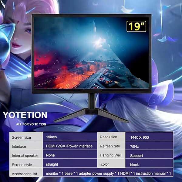 YOTETION 19-inch Full HD 75Hz Small Thin Monitor for laptops, Computers and desktops, HD+ 1440 x 900p, Anti-Glare, LED Display, VGA/HDMI Connection - Image 5