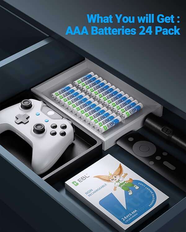 EBL AAA Batteries 24 Pack, Upgraded 1.5V Alkaline Triple A Batteries, Up to 2X Long-Lasting Alkaline Power for All Your Devices, 12-Year Shelf Life Non-Rechargeable - Image 7