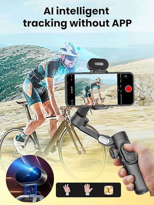 AOCHUAN XE AI Version,Gimbal Stabilizer for Smartphone,NO APP AI Tracking, Gesture Control,360°Inception Gimbal with TikTok YouTube,3-Axis Foldable Handheld Tripod for iPhone& Android,Black - Image 2