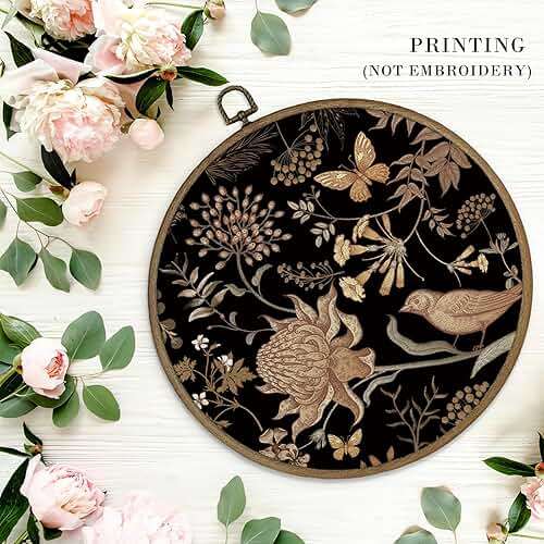 MAQIKA Vintage Floral Brid Framed Wall Art Decor, Butterfly Wall Art, Retro Botanical Round Wall Hanging Decor, Mid Century Modern Canvas Prints Wall Art for Farmhouse Bedroom Living Room,10x10 Inch - Image 4