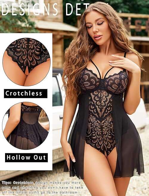 Avidlove Lingerie For Women Womens Lace Bodysuit Teddy Babydoll Chemise Sexy Nighty Mesh Sleepwear S-XXL - Image 2