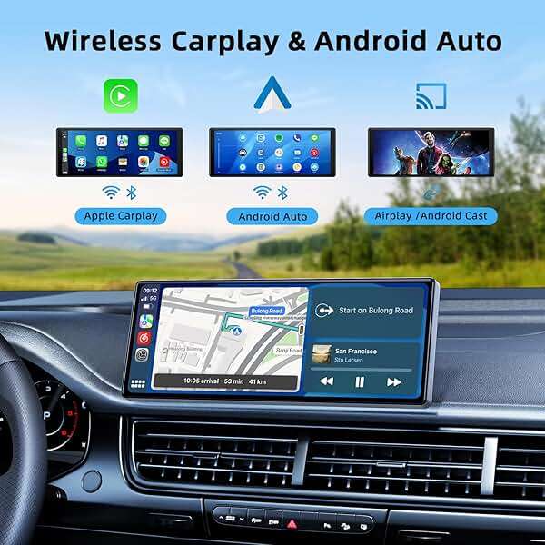 LAMTTO 9.26-inch Wireless CarPlay Screen for Car Compatable with Apple CarPlay& Android Auto,Portable Car Stereo with GPS Navigation,Bluetooth,Mirror Link,Drive Play,Touch Screen for All Vehicles - Image 2