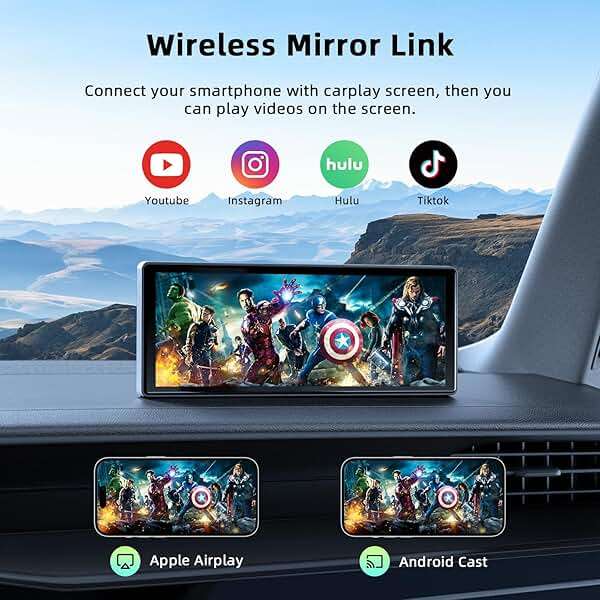 LAMTTO 9.26-inch Wireless CarPlay Screen for Car Compatable with Apple CarPlay& Android Auto,Portable Car Stereo with GPS Navigation,Bluetooth,Mirror Link,Drive Play,Touch Screen for All Vehicles - Image 5