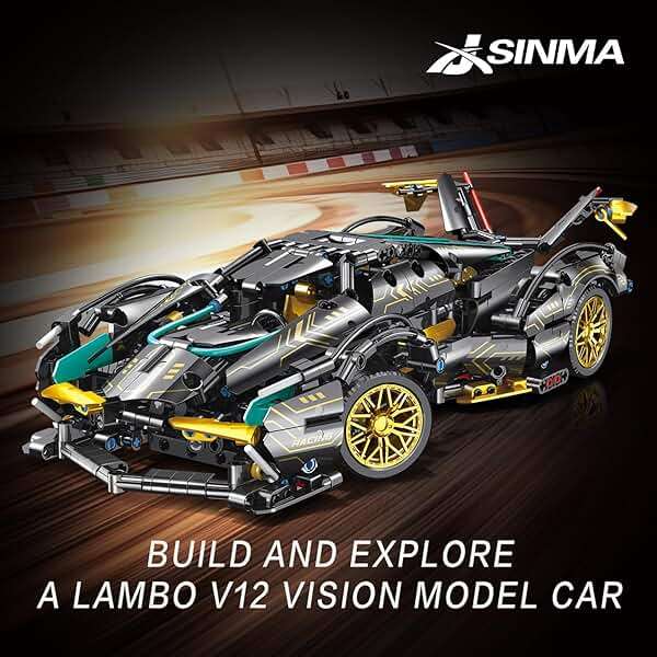 JSINMA Technic Sports Car Building Blocks Toys Boys or Adults Kits 1:14 MOC Lambo V12 Building Set Speed Champions Raceing Car Model Vehicle Set for 10 12 14+ Year Boys(1012pcs) - Image 4
