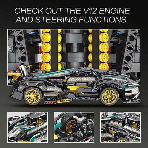 JSINMA Technic Sports Car Building Blocks Toys Boys or Adults Kits 1:14 MOC Lambo V12 Building Set Speed Champions Raceing Car Model Vehicle Set for 10 12 14+ Year Boys(1012pcs) - Image 5