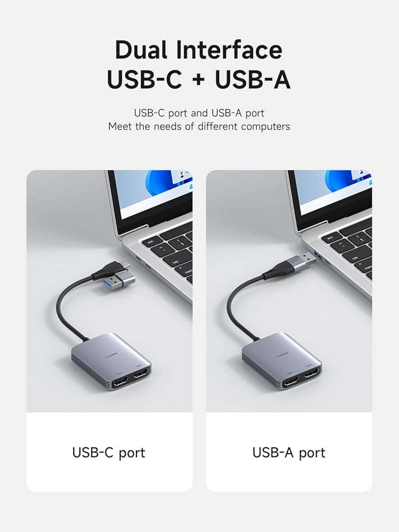 Hagibis USB 3.0 or USB C to Dual HDMI Adapter for Mac&Windows, MST Dual Monitor Converter Triple Display for Apple M1/M2/M3 Chip HDMI Splitter Extended for MacBook Pro Air Mac mini Studio - Image 3