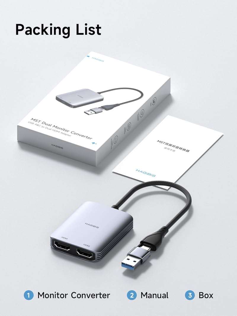 Hagibis USB 3.0 or USB C to Dual HDMI Adapter for Mac&Windows, MST Dual Monitor Converter Triple Display for Apple M1/M2/M3 Chip HDMI Splitter Extended for MacBook Pro Air Mac mini Studio - Image 9