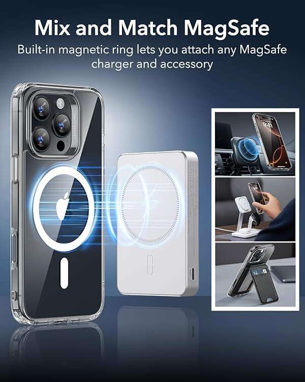 ESR for iPhone 16 Pro Case, Compatible with MagSafe, Shockproof Military-Grade Protection, Magnetic Phone Case for iPhone 16 Pro, Classic Hybrid Case (HaloLock), Clear - Image 6
