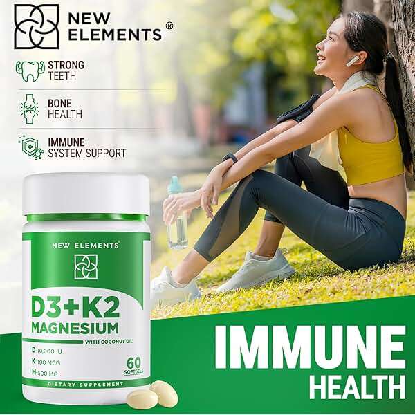New Elements Vitamin D3 K2 10,000 IU with Magnesium Glycinate 500mg - Bone Health, Immune Support, Energy & Mood - Non-GMO, Gluten-Free, Sugar-Free Softgels for Women & Men (60 softgels) - Image 6