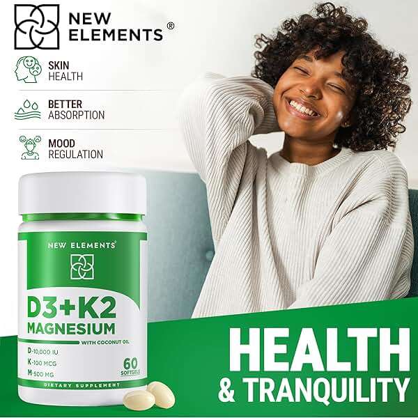 New Elements Vitamin D3 K2 10,000 IU with Magnesium Glycinate 500mg - Bone Health, Immune Support, Energy & Mood - Non-GMO, Gluten-Free, Sugar-Free Softgels for Women & Men (60 softgels) - Image 7
