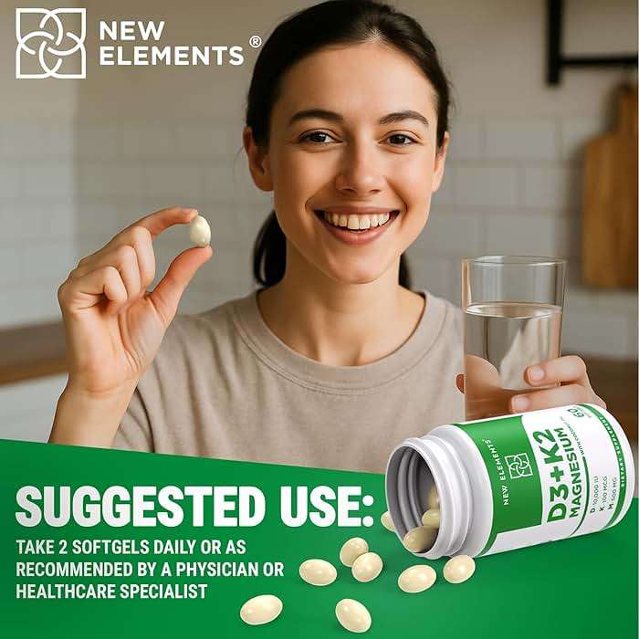 New Elements Vitamin D3 K2 10,000 IU with Magnesium Glycinate 500mg - Bone Health, Immune Support, Energy & Mood - Non-GMO, Gluten-Free, Sugar-Free Softgels for Women & Men (60 softgels) - Image 8