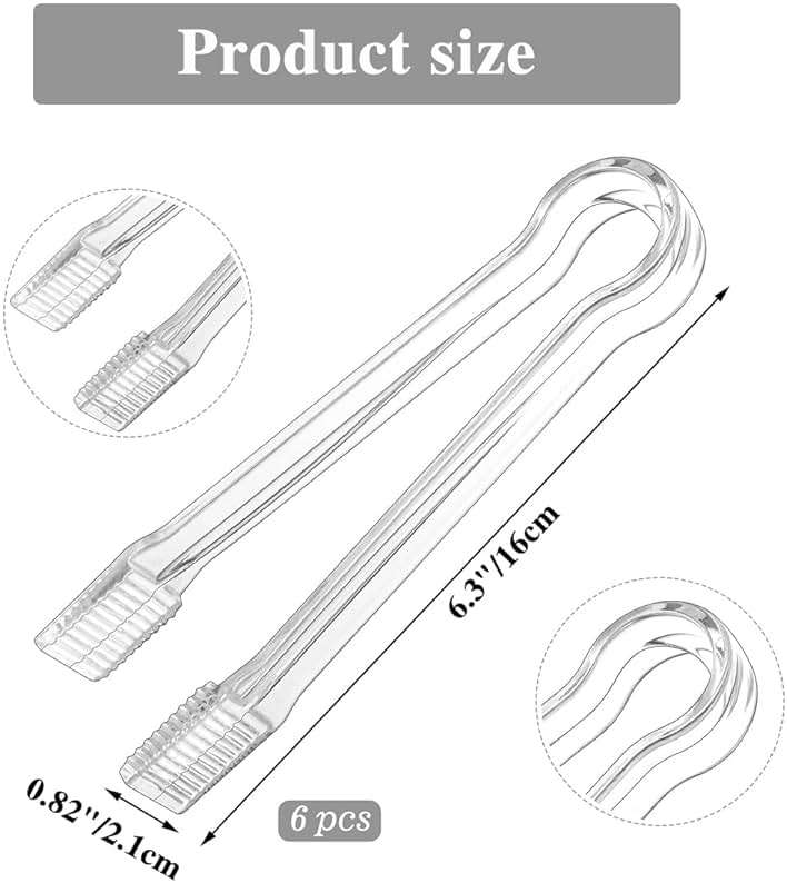 Clear Kitchen Tongs, 6 Pcs Buffet Plastic Disposable Tongs for Serving Food, Ice, Salad, Barbecue, Cookies (6.3"/16cm*0.82"/2.1cm, Weighs 0.05Ib/0.02Kg) - Image 3